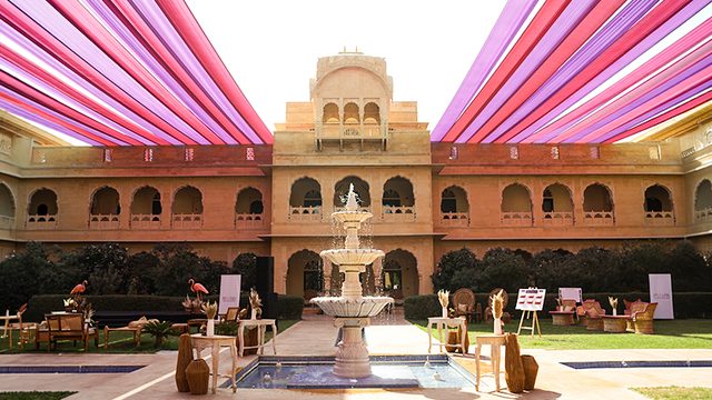 The fort courtyard under canopies